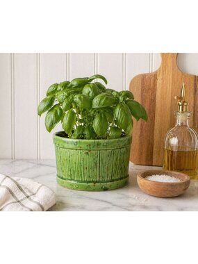 Vintage Green Ceramic Herb Planter Kitchen Basil Pot Rustic Farmhouse Planter